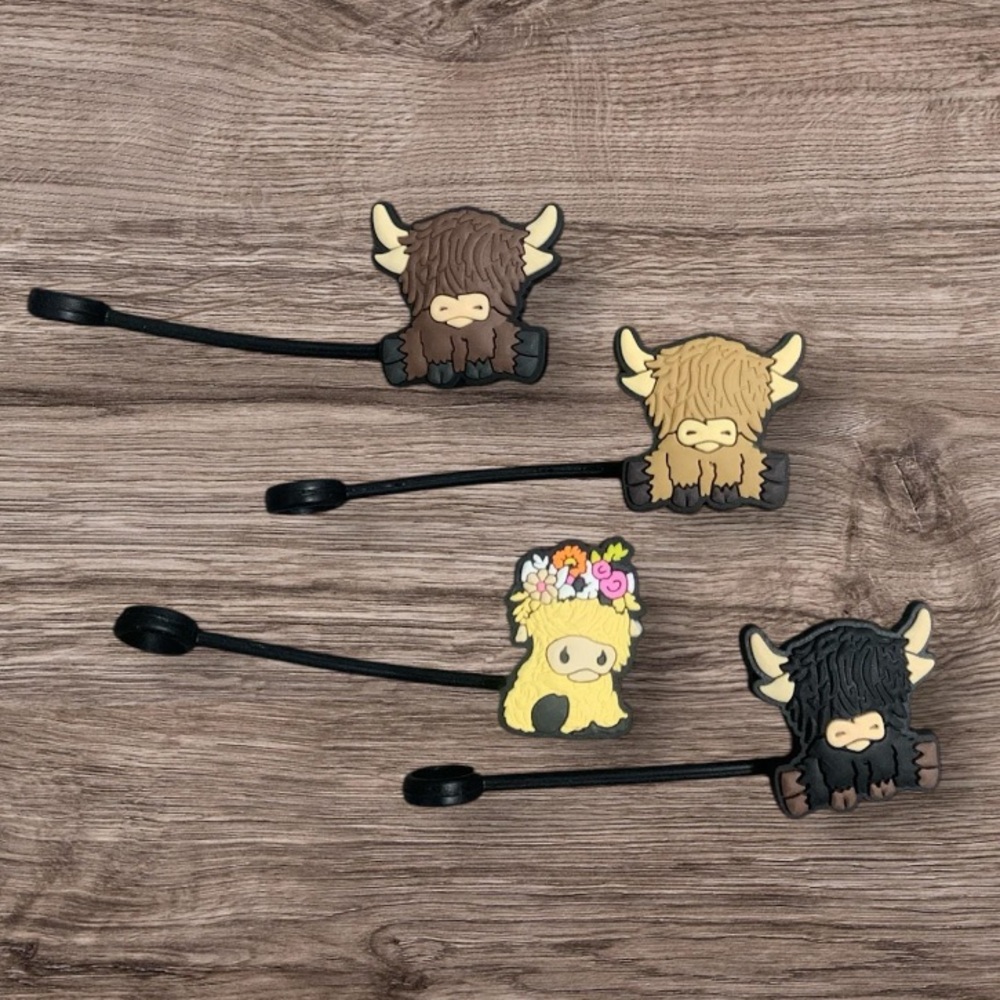 Highland cow straw toppers